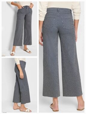 Nic+Zoe Railroad Stripe Mid Rise Wide Leg Ankle Jean Women's Size 29 Indigo